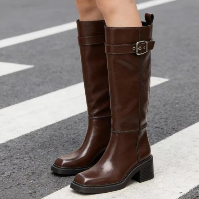 Vintage Style Women Fashion - Bruine knielaarzen in Britse stijl voor