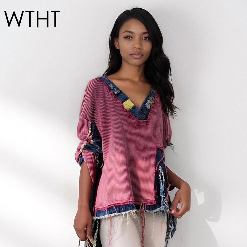 Vintage Fashion Influencers - WTHT Mode vrouwen Gesplitste Denim Onregelmatige
