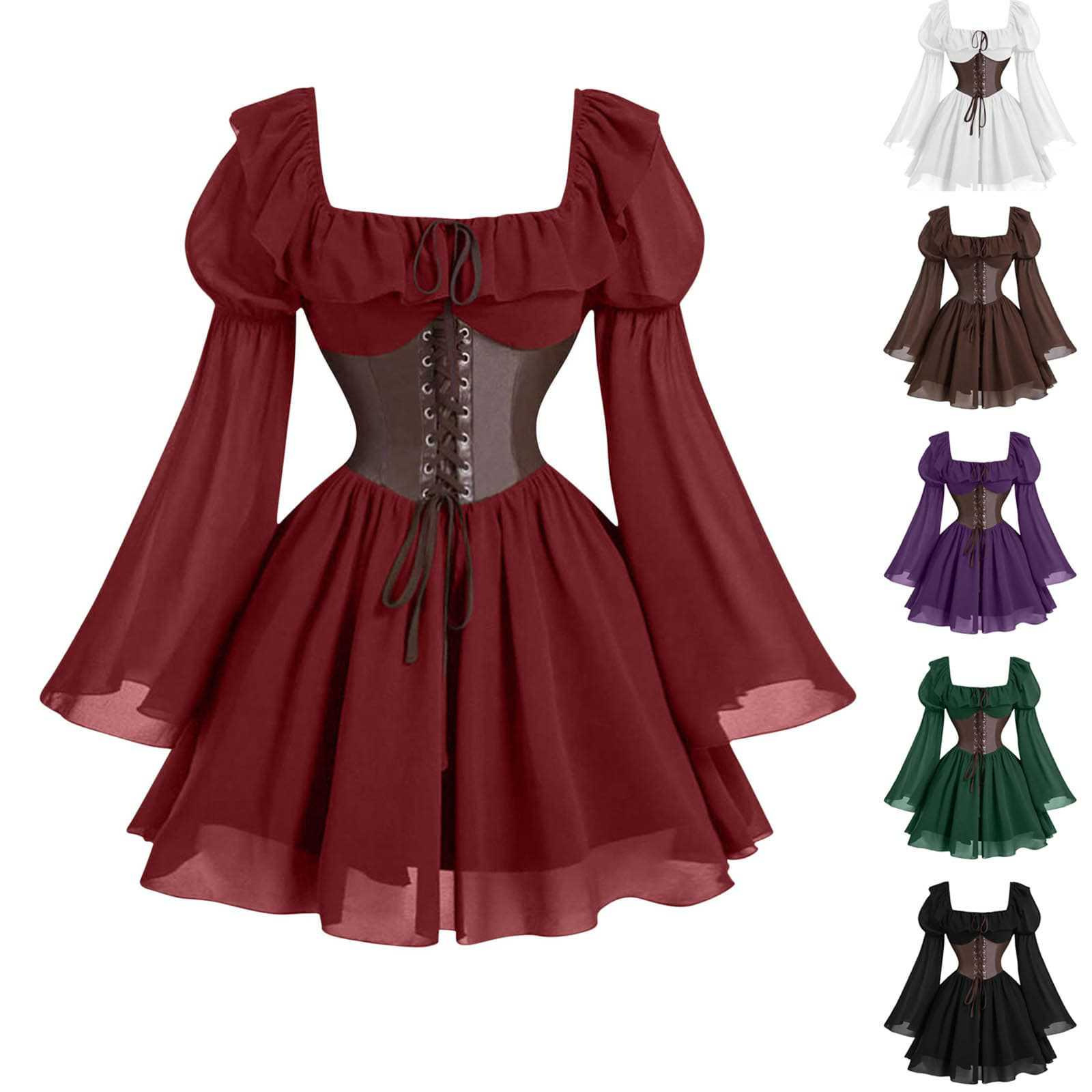 Vintage Fashion Dress - Renaissance middeleeuwse damesjurk met lange mouwen