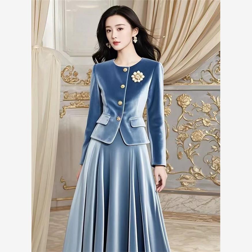 French Vintage Fashion - Tweedelige set Franse vintage elegante blauwe